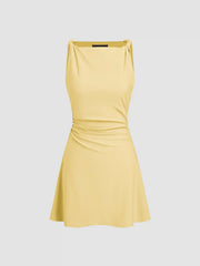 Boat Neck Twist Ruched Mini Dress