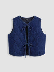 Denim Round Neckline Tie Front Knotted Vest Curve & Plus