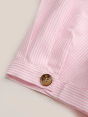 Cotton-blend Peter Pan Collar Puff Sleeve Stripe Top & Low Rise Shorts Set