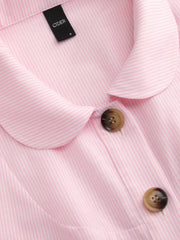 Cotton-blend Peter Pan Collar Puff Sleeve Stripe Top & Low Rise Shorts Set