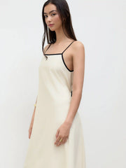 Linen-blend Square Neck Knotted Beaded Cami Maxi Dress