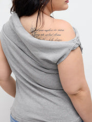 Multi-way Knit Asymmetrical Neck Button Ruched Tank Top Curve & Plus