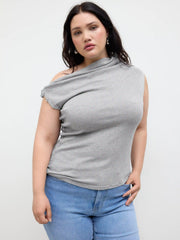Multi-way Knit Asymmetrical Neck Button Ruched Tank Top Curve & Plus
