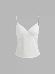Cotton V-neck Lace Trim Cami Top