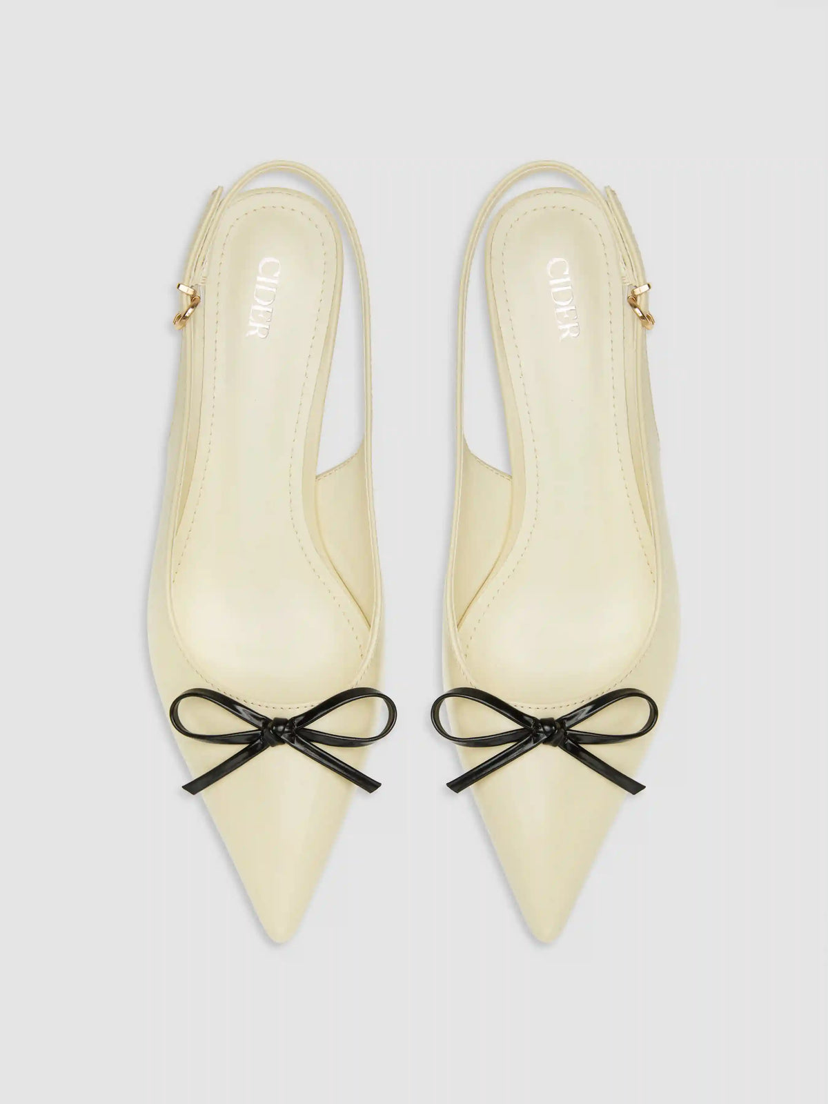 TWO-TONE BOW POINTED-TOE SLINGBACK FAUX LEATHER KITTEN HEELS
