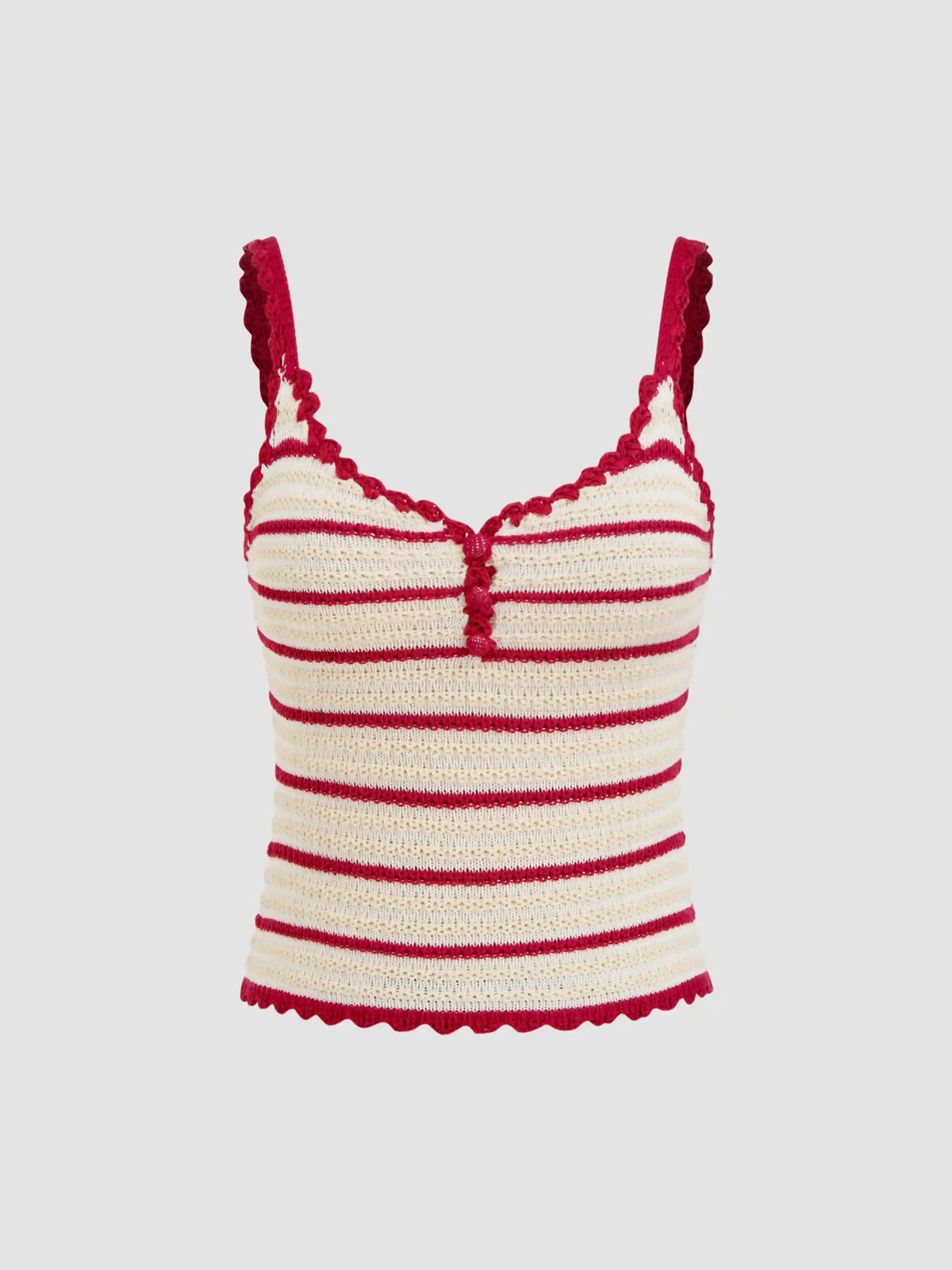 Scallop Trim Crochet Striped Knit Cami Tank Top