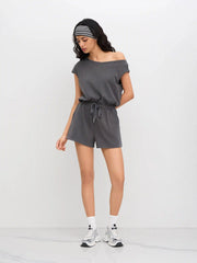 Asymmetrical Neck Drawstring Romper