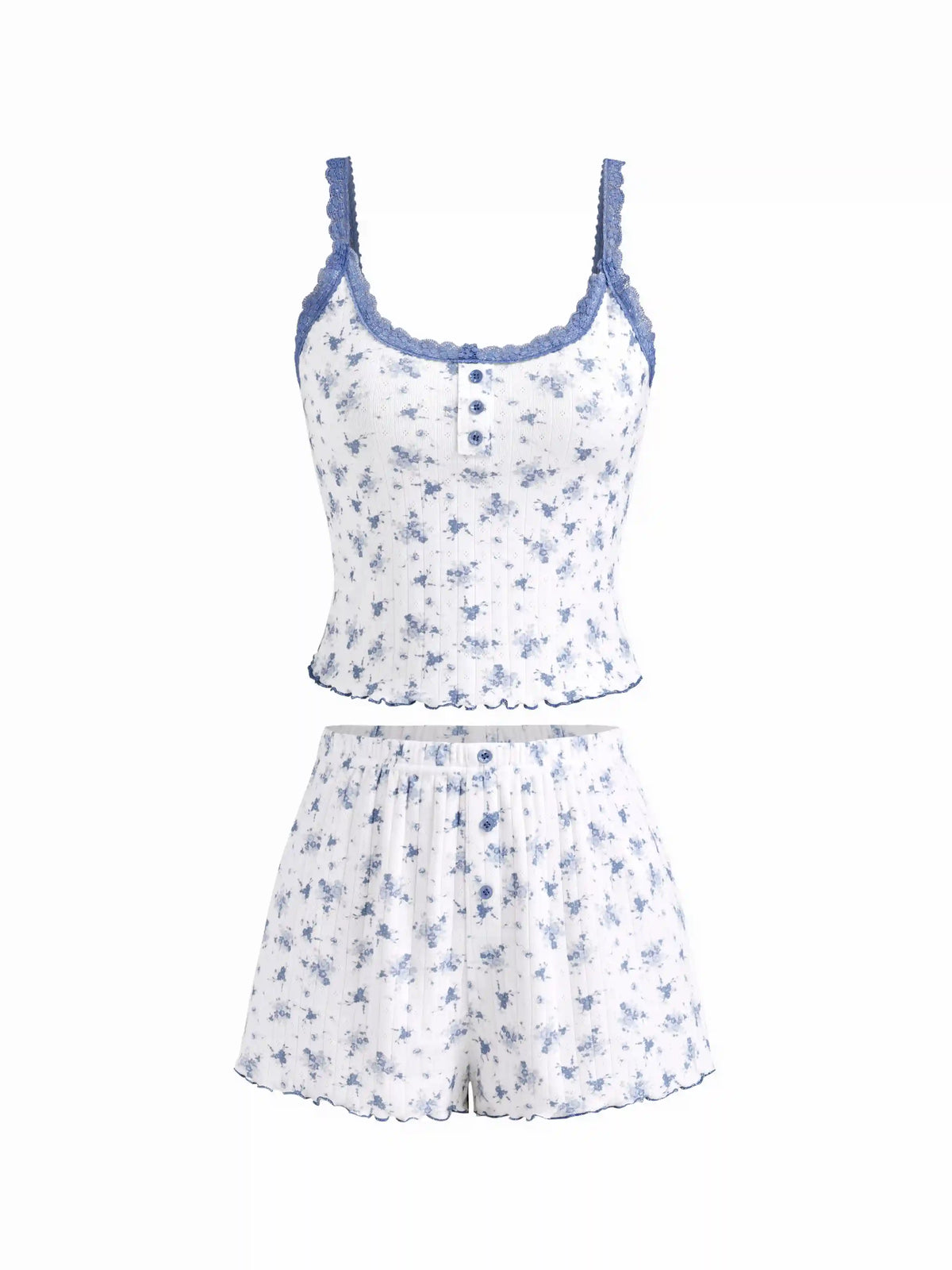 Cotton-blend U-neckline Polka Dot Lace Trim Cami Top & Mid Rise Shorts Loungewear Set