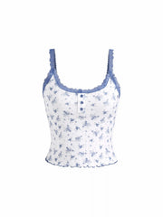 Cotton-blend U-neckline Polka Dot Lace Trim Cami Top & Mid Rise Shorts Loungewear Set