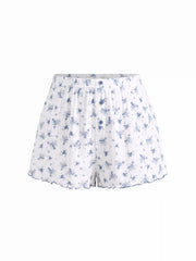 Cotton-blend U-neckline Polka Dot Lace Trim Cami Top & Mid Rise Shorts Loungewear Set