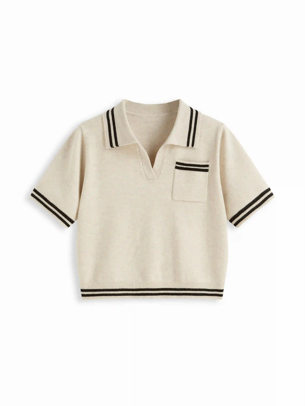 Knit Collar Stripe Short Sleeve Top Curve & Plus