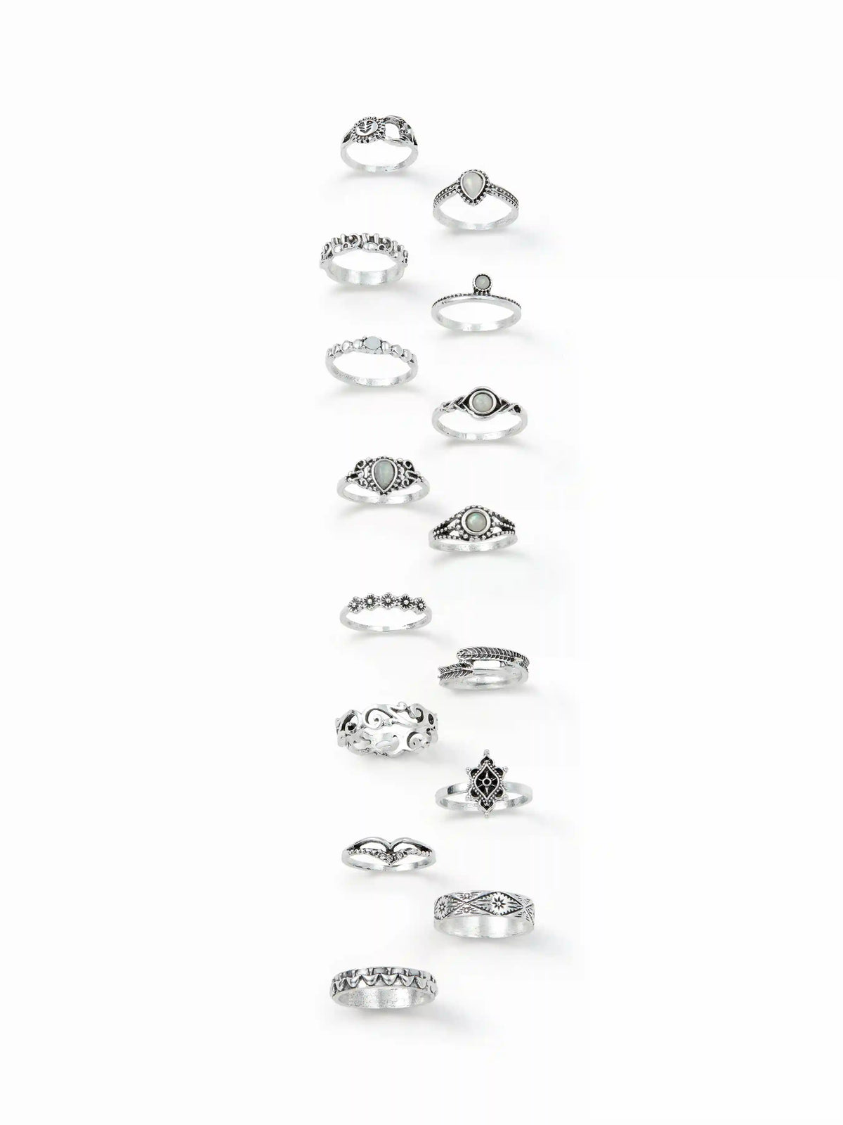 15PCS GEMSTONE & RHINESTONE & FLOWER & TWISTED RING SET
