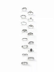 15PCS GEMSTONE & RHINESTONE & FLOWER & TWISTED RING SET