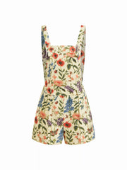 Cotton-blend Square Neck Floral Romper