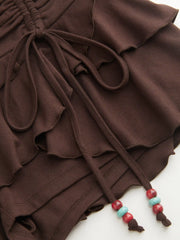 Halter Neckline Beaded Cami Top & Low Rise Drawstring Mini Skort Set