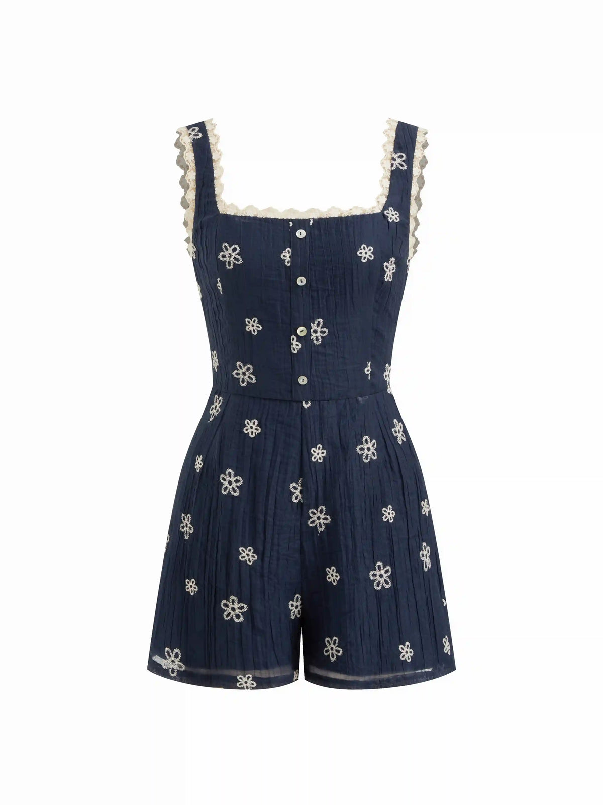 Square Neck Floral Lace Trim Romper
