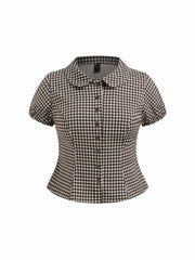 Peter Pan Collar Gingham Puff Sleeve Blouse Curve & Plus