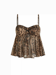 Sweetheart Neckline Leopard Bowknot Cami Top & Low Rise Shorts Loungewear Set