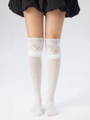 JACQUARD & LACE TRIM OVER THE KNEE SOCKS