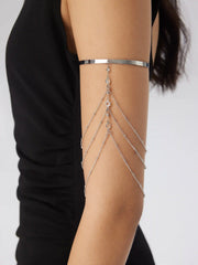 RHINESTONE DECOR MULTI-LAYERED CHAIN OPEN ARM CUFF