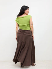 Mid Rise Ruffle Hem Ruched Maxi Skirt Curve & Plus