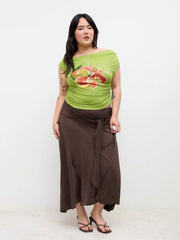 Mid Rise Ruffle Hem Ruched Maxi Skirt Curve & Plus