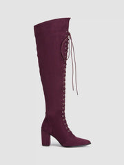 Suedette Lace Up Thigh High Boots
