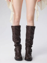 BUCKLE CHUNKY HEELED KNEE HIGH BOOTS