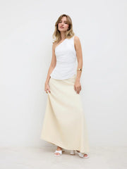 High Waist Solid Pleated Maxi Skirt