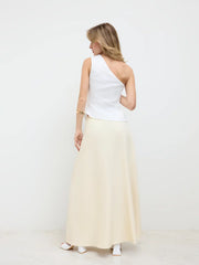 High Waist Solid Pleated Maxi Skirt