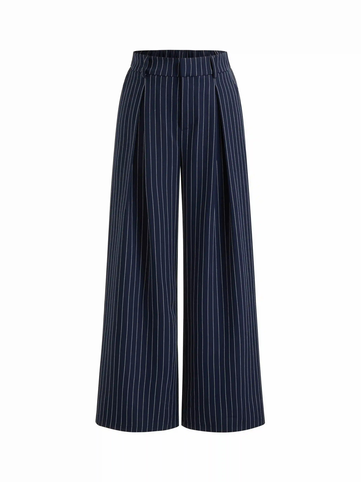 Mid Rise Stripe Pleated Wide Leg Trousers