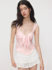 Lace Sweetheart Bowknot Tank Top