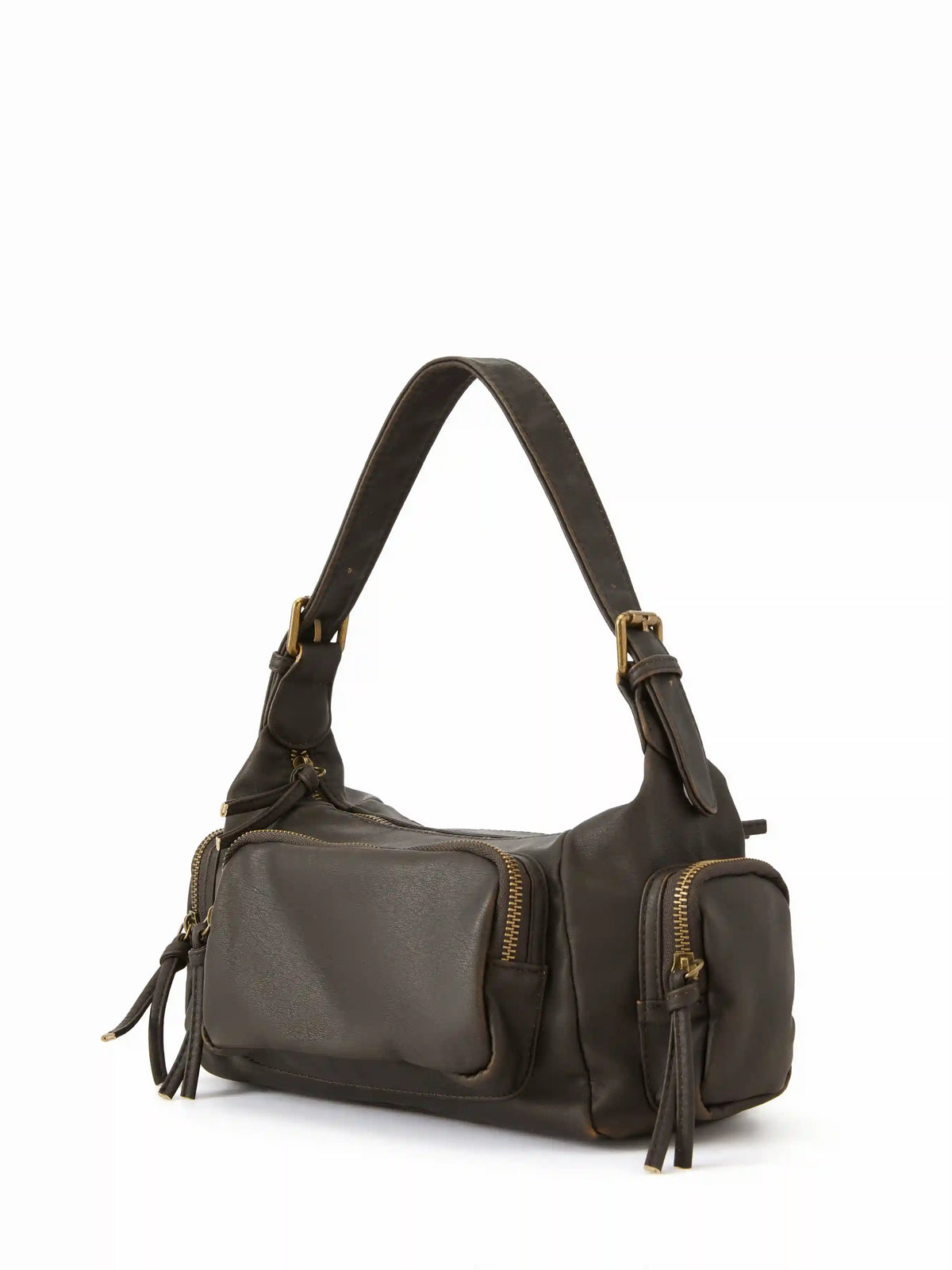 DISTRESSED FAUX LEATHER SHOULDER BAG