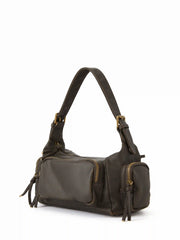 DISTRESSED FAUX LEATHER SHOULDER BAG