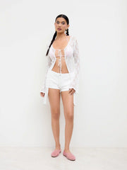 Knit Crochet V-neck See-through Knotted Cover Up Dress