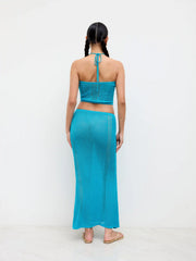 Knitted Halter Neckline Beaded Bandeau Top & Mid Rise Mermaid Maxi Skirt Set