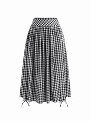 Multi-way Cotton-blend Mid Rise Gingham Drawstring Ruffle Hem Maxi Skirt