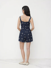 Square Neck Floral Lace Trim Romper