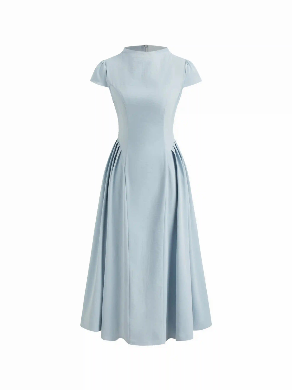 High Neck Ruffle Zipper Midi Dress