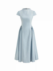 High Neck Ruffle Zipper Midi Dress