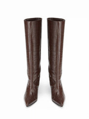 POINTED-TOE CROCODILE PATTERN KNEE HIGH BOOTS
