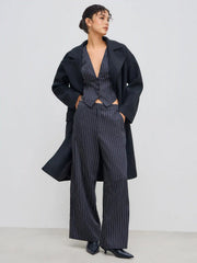 V-neck Stripe Button Tank Top & Mid Rise Pocket Straight Leg Trousers Set