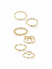 6PCS BOWKNOT & HEART & BEADED RING SET