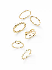 6PCS BOWKNOT & HEART & BEADED RING SET