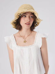 FLOWER WOVEN BUCKET HAT