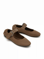 ADJUSTABLE STRAP FAUX SUEDE FLATS