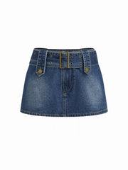 Denim Low Rise Mini Skort With Belt
