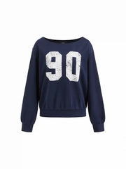 90 Terry Asymmetrical Neck Long Sleeve Sweatshirt