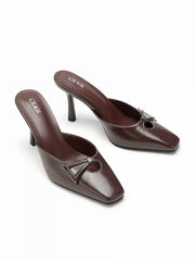 SQUARE TOE BOWKNOT MULE HEELS