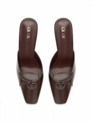 SQUARE TOE BOWKNOT MULE HEELS